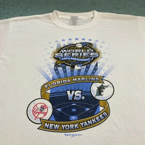 VINTAGE Florida Marlins New York Yankees 2003 World Series Shirt Large Baseball - Picture 4 of 9